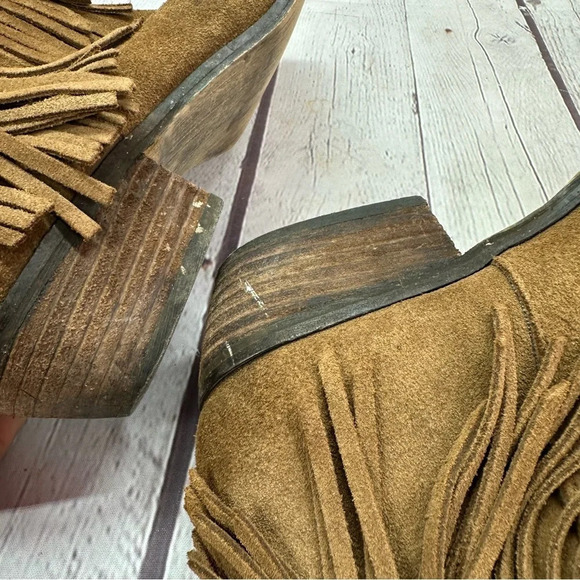 minnetonka brown leather fringe booties sz 7 western boho ankle boots - Picture 7 of 9